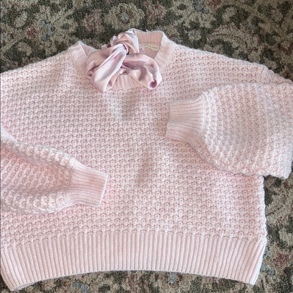 Altard”s state pink chunky knit bow back pull over size L